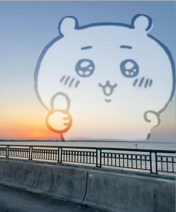 Meme de Chiikawa en el mar con el pulgar hacia arriba